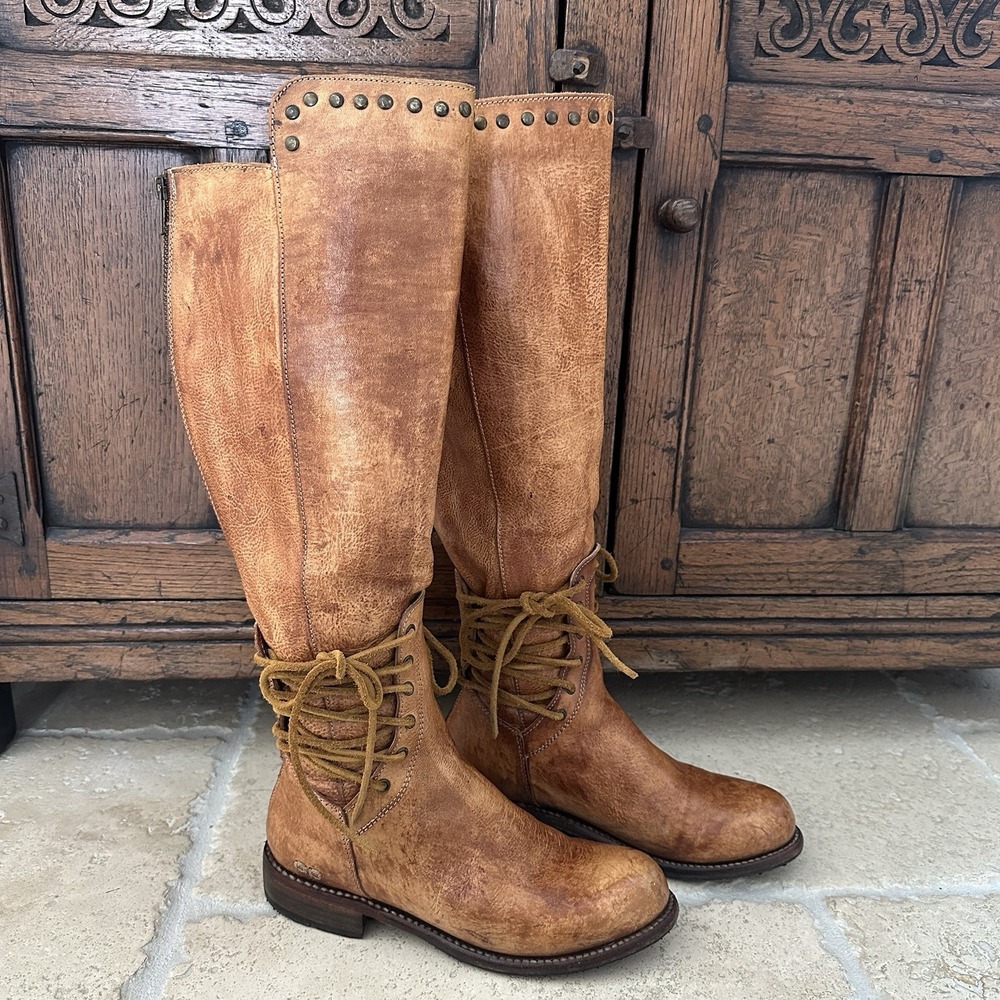 Bed Stu Loxley Tall Riding Boots Size 7‎ Cognac Leather Cobbler Series Handmade